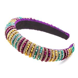 Mardi Gras Headband Sparkly Beaded Headband for Women Carnival Parade
